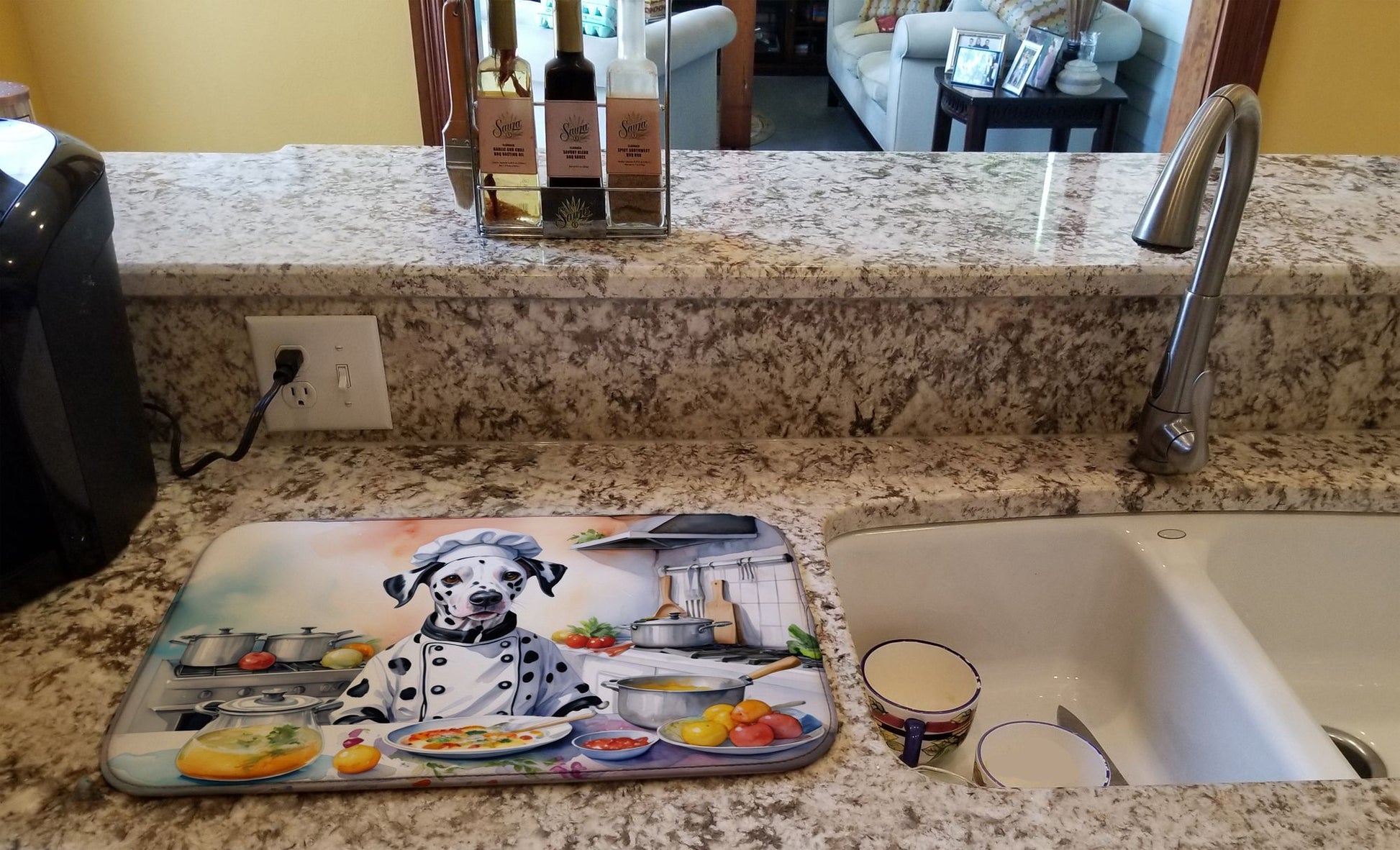 Dalmatian The Chef Dish Drying Mat Absorbent Dish Drying Mat Pad for Kitchen Counter Dish Drainer Mat for Countertop, 14 x 21", Multicolor