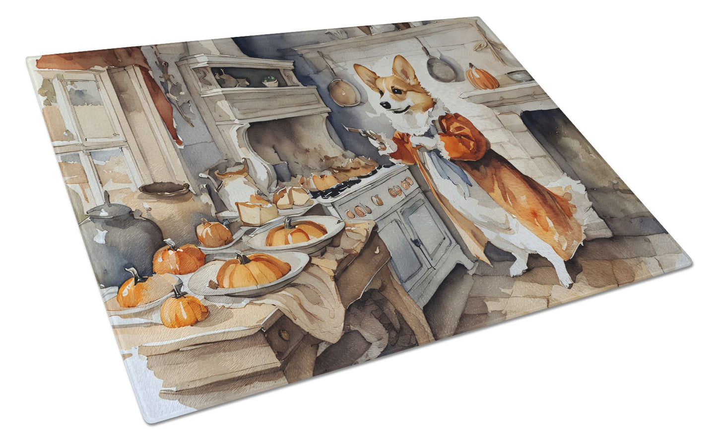 NEW Corgi Fall Kitchen Pumpkins Glass Cutting Board Decorative Tempered Glass Kitchen Cutting and Serving Board Large Size Chopping Board