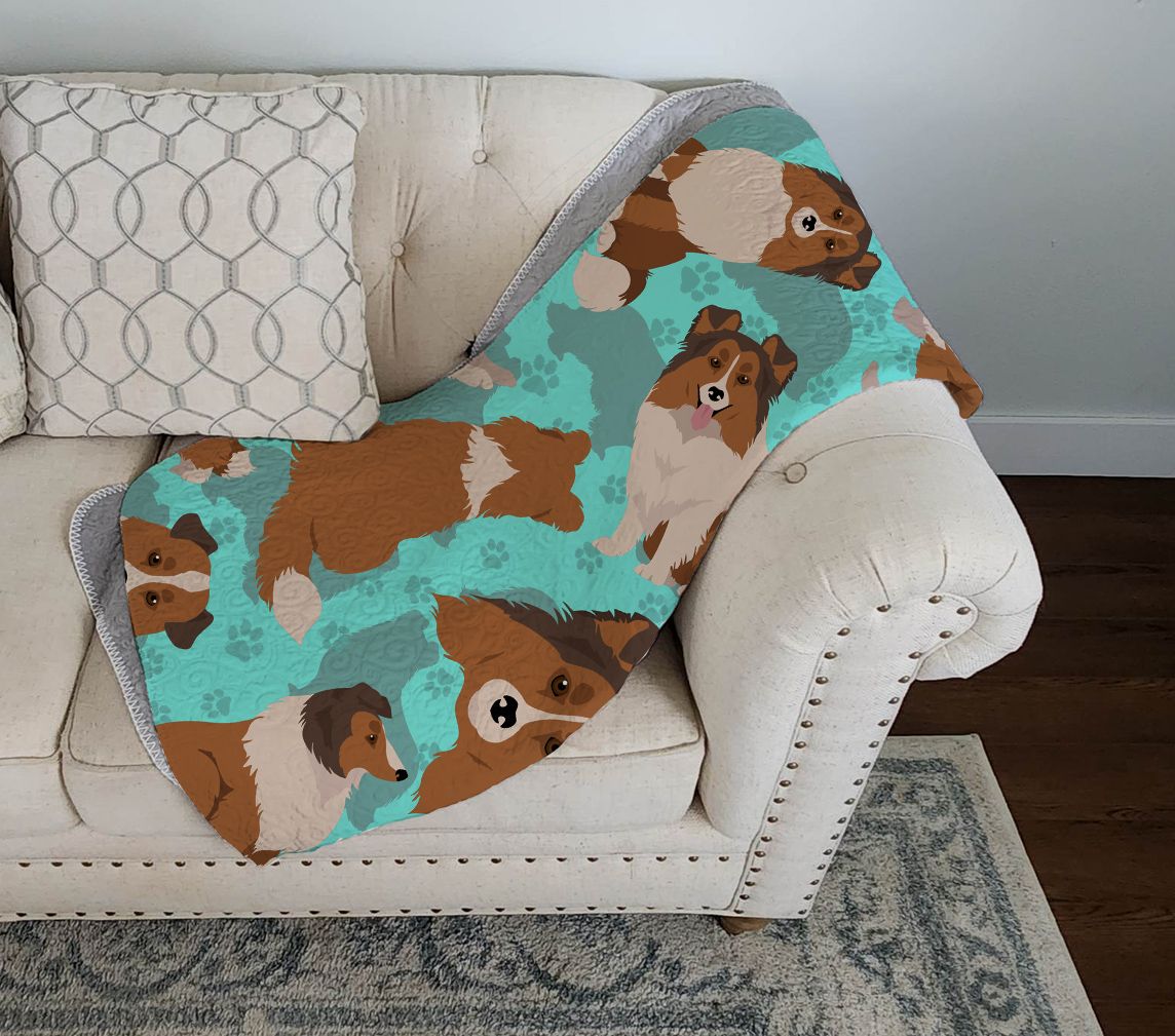 Sheltie Quilted Blanket 50x60 Artwork Pattern Quilted Throw Blanket for Bed, Couch, Sofa, Soft and Lightweight