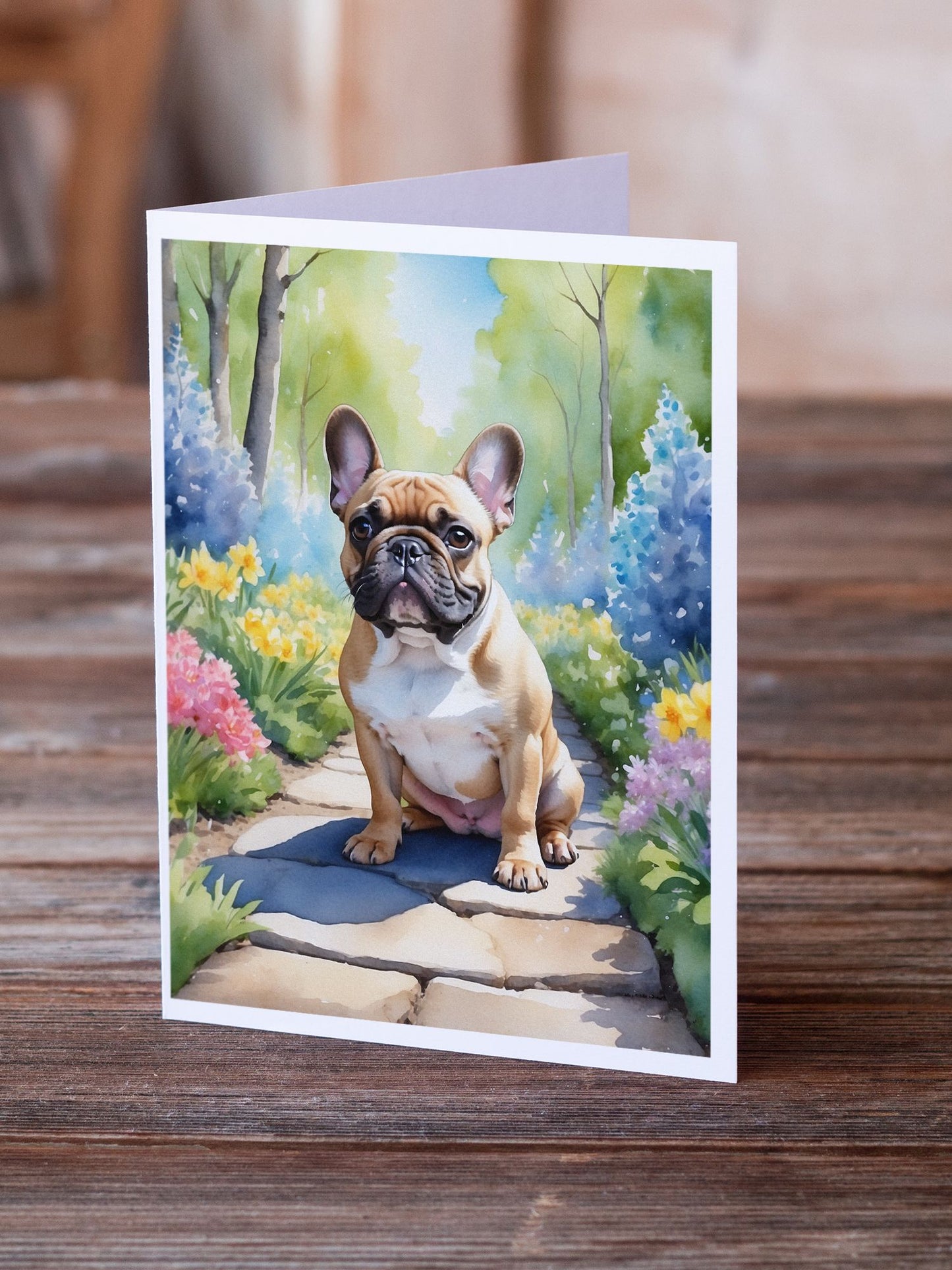 French Bulldog Spring Path Greeting Cards Pack of 8 Blank Cards with Envelopes Whimsical A7 Size 5x7 Blank Note Cards