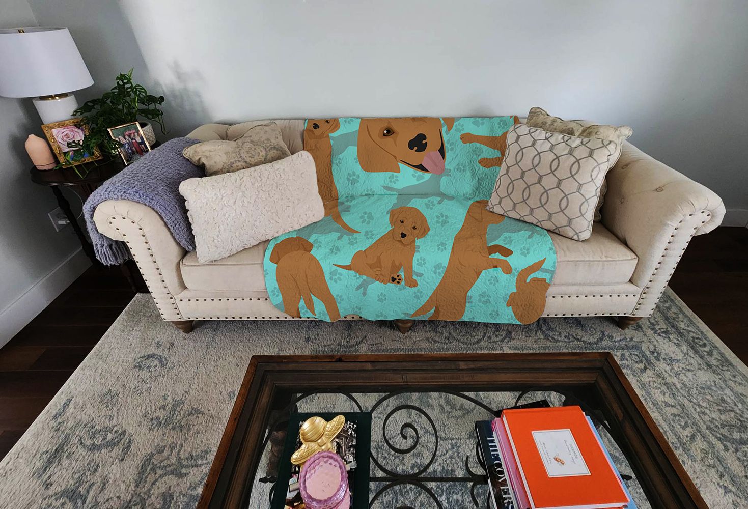 Red Fox Labrador Retriever Quilted Blanket 50x60 Artwork Pattern Quilted Throw Blanket for Bed, Couch, Sofa, Soft and Lightweight