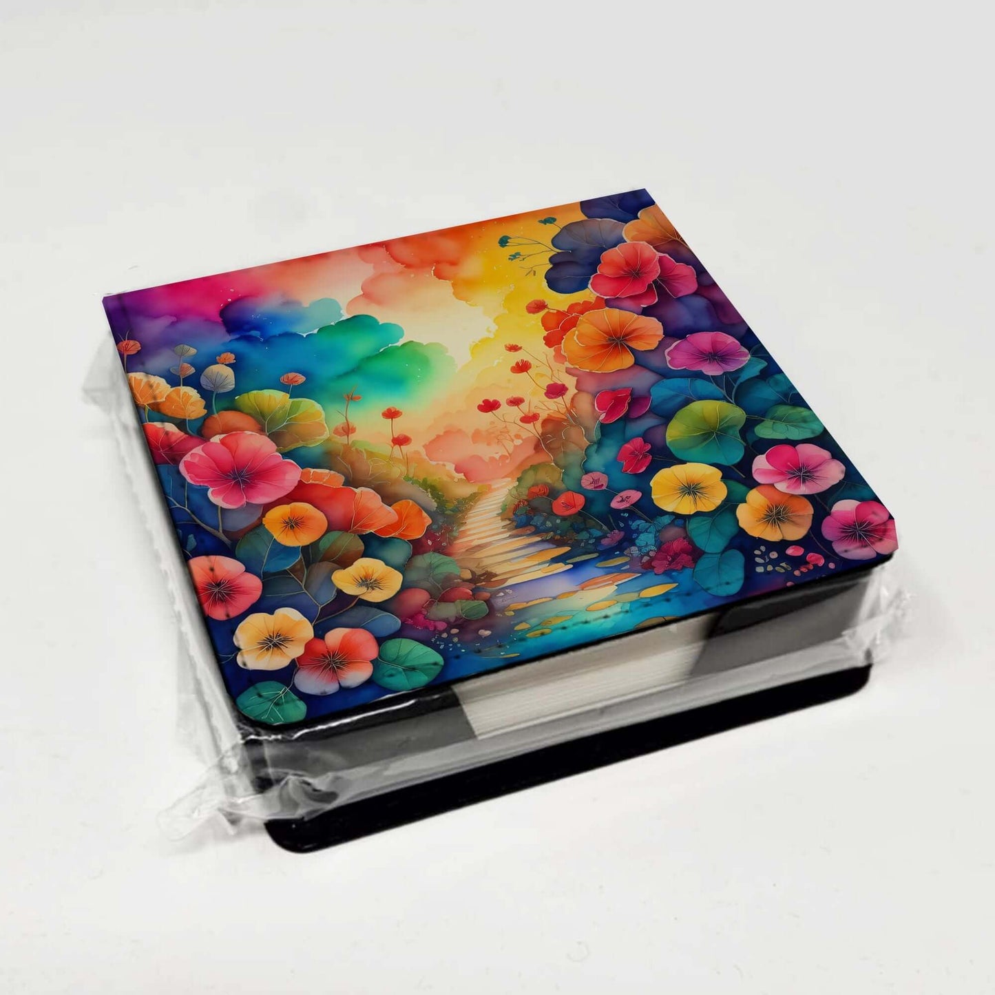 Colorful Begonias PU Leather Note Paper Holder with Artist-Designed Cover, Desk Accessory, Office Gift