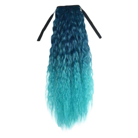 Wavy Curly Wrap Around Ponytail Wig Extension Woman Drawstring Synthetic Hair Extension Fluffy Hairpiece,Gradient Peacock Green - Clothes For Her Online Store
