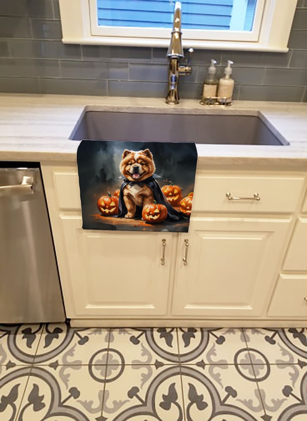 Chow Chow Puppy Halloween Kitchen Towel Dish Cloths Guest Hand Towel Decorative Bathroom Towel for Face,Tea, Dishcloth, Kitchen and Bath