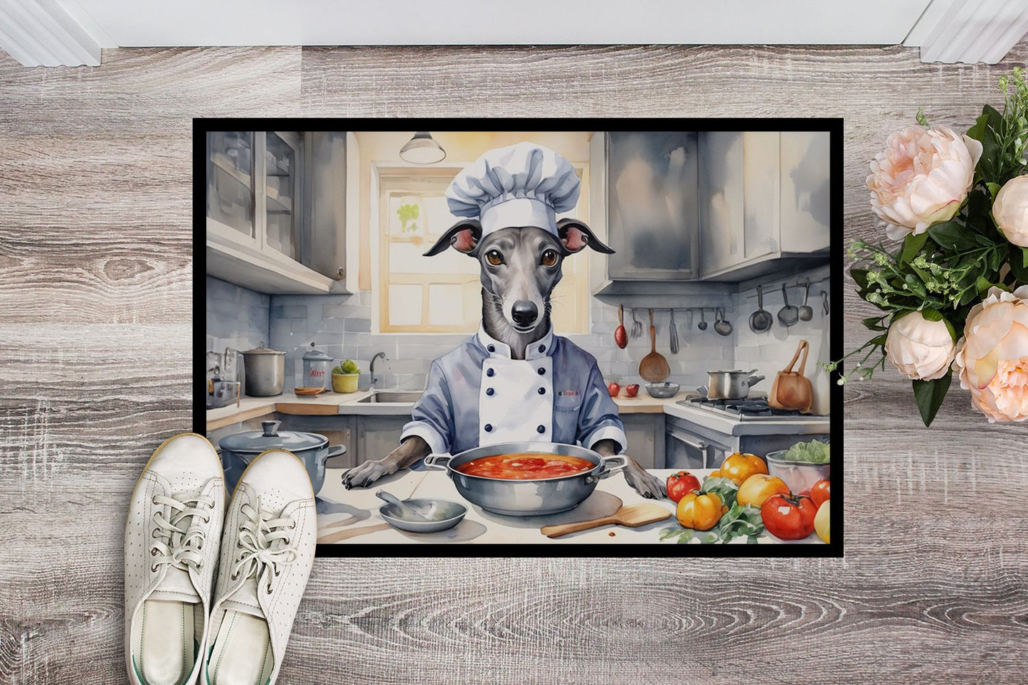 Greyhound The Chef Doormat Front Door Mat Indoor Outdoor Rugs for Entryway, Non Slip Washable Low Pile, 24H X 36W