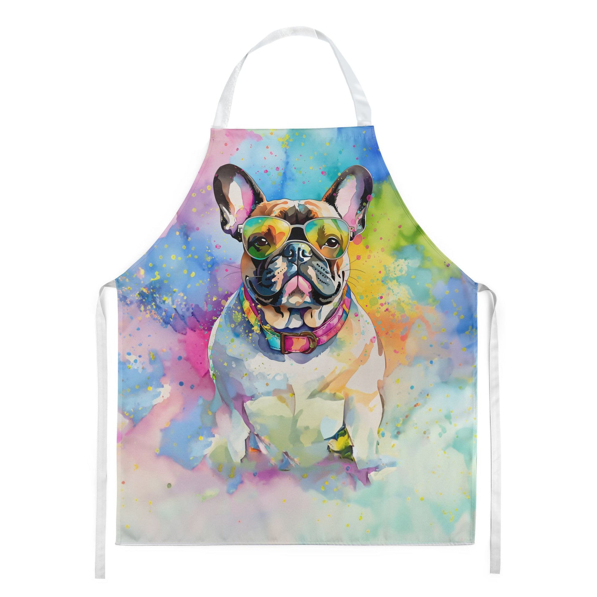 French Bulldog Hippie Dawg Apron Cooking Kitchen Server Baking Crafts Gardening for Adult Women Men, Unisex, Large, Multicolor