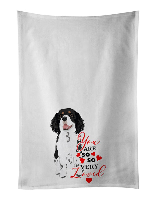NEW Cavalier King Charles Spaniel Tricolor #2 so Loved Kitchen Towel Set of 2 White Dish Towels Decorative Bathroom Hand towel for Hand, Face, Hair, Yoga, Tea, Dishcloth, 19 X 28", White
