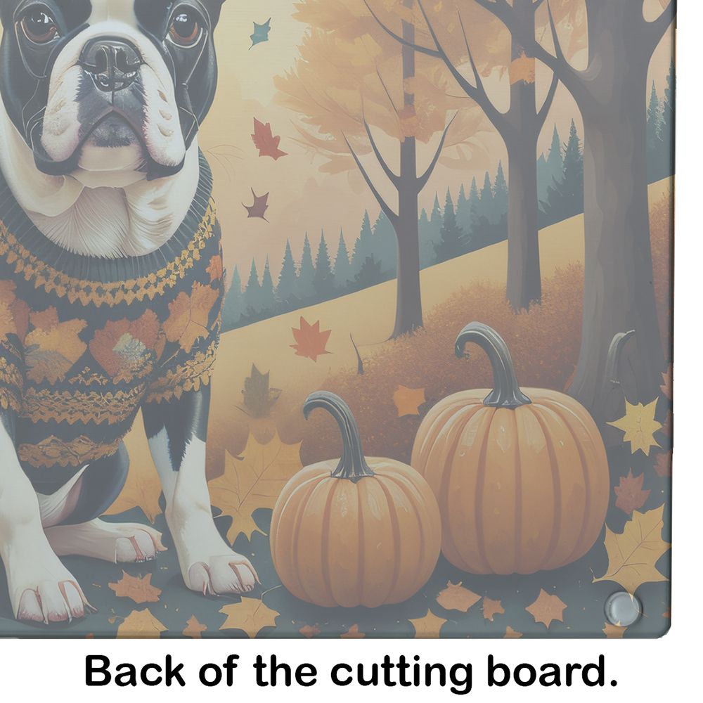 NEW Boston Terrier Fall Glass Cutting Board Decorative Tempered Glass Kitchen Cutting and Serving Board Large Size Chopping Board