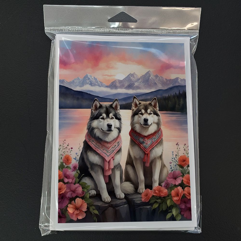 Alaskan Malamute Two Hearts Greeting Cards Pack of 8 Blank Cards with Envelopes Whimsical A7 Size 5x7 Blank Note Cards