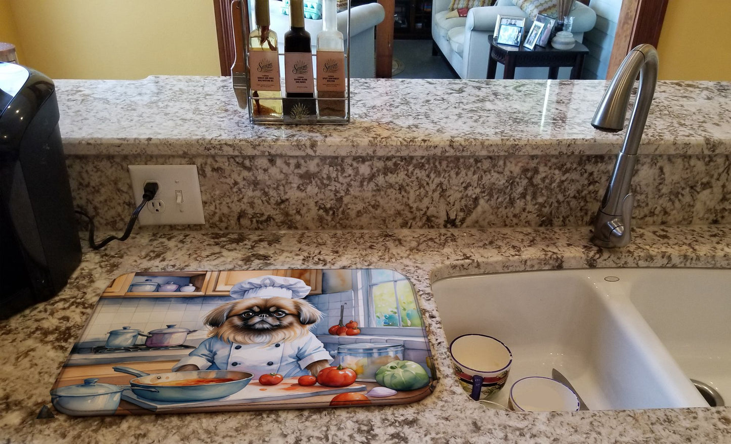 Pekingese The Chef Dish Drying Mat Absorbent Dish Drying Mat Pad for Kitchen Counter Dish Drainer Mat for Countertop, 14 x 21", Multicolor