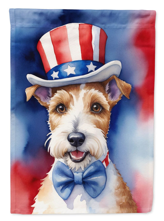 Fox Terrier Patriotic American House Flag Large Porch Sleeve Pole Decorative Outside Yard Banner Artwork Wall Hanging, Polyester, House Size, Multicolor