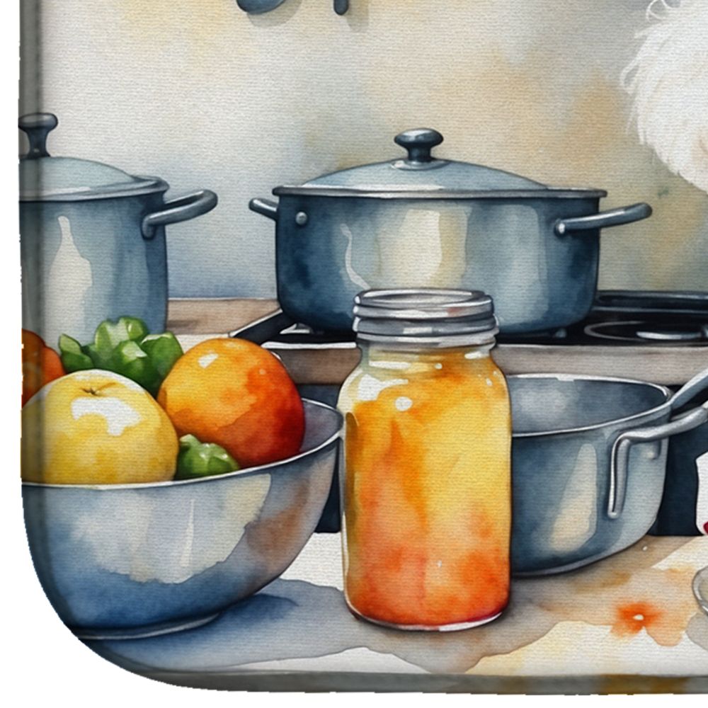 Bichon Frise The Chef Dish Drying Mat Absorbent Dish Drying Mat Pad for Kitchen Counter Dish Drainer Mat for Countertop, 14 x 21", Multicolor