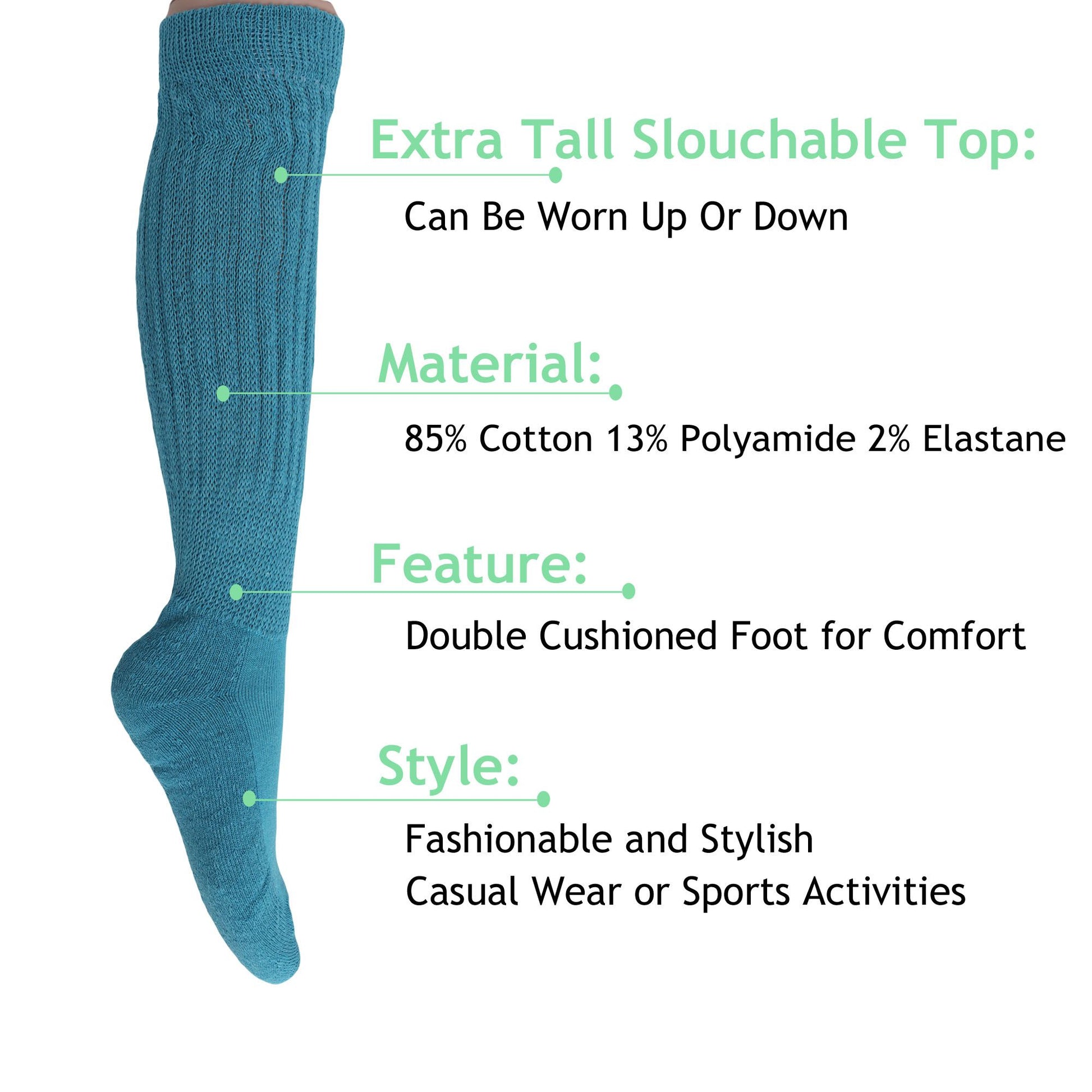 Slouch Socks for Women Extra Long Heavy Slouchy Scrunch Cotton Socks 1 Pair Shoe Size 5 to 10