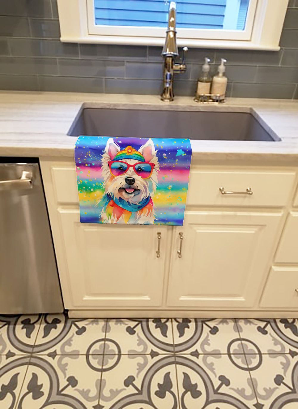 Westie Hippie Dawg Kitchen Towel Dish Cloths Guest Hand Towel Decorative Bathroom Towel for Face,Tea, Dishcloth, Kitchen and Bath