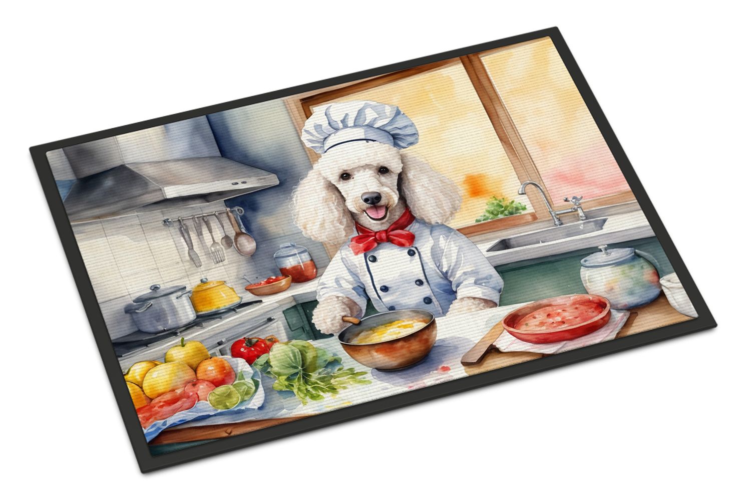 NEW White Poodle The Chef Doormat Front Door Mat Indoor Outdoor Rugs for Entryway, Non Slip Washable Low Pile, 18H X 27W