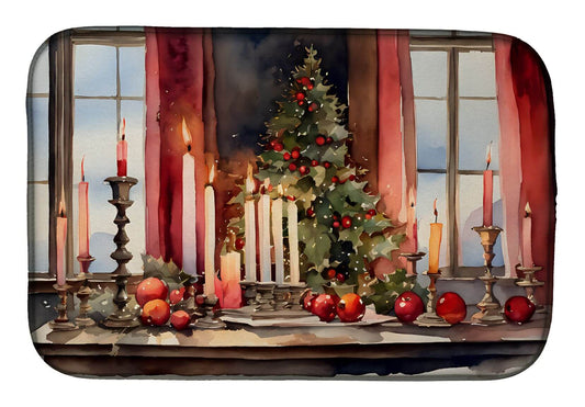 Christmas Candles Dish Drying Mat Absorbent Dish Drying Mat Pad for Kitchen Counter Dish Drainer Mat for Countertop, 14 x 21", Multicolor