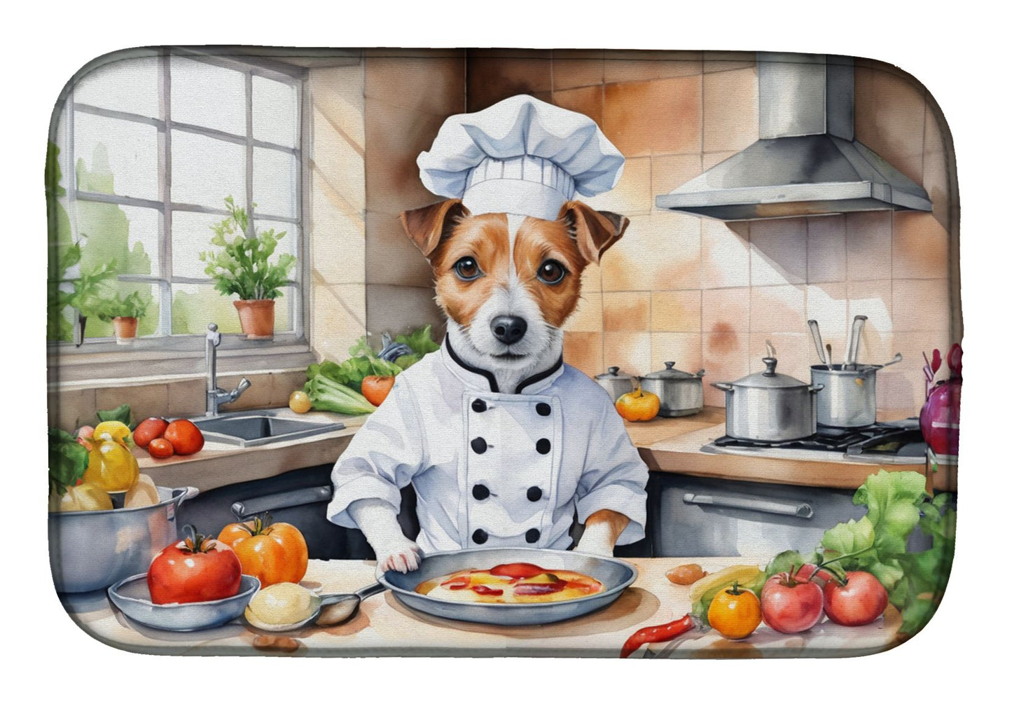 Jack Russell Terrier The Chef Dish Drying Mat Absorbent Dish Drying Mat Pad for Kitchen Counter Dish Drainer Mat for Countertop, 14 x 21", Multicolor