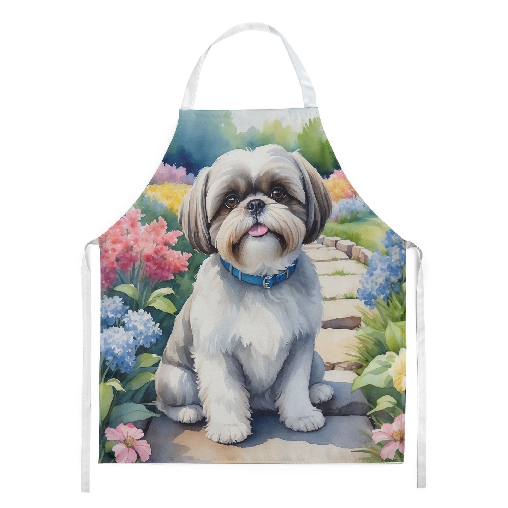 Shih Tzu Spring Path Apron Cooking Kitchen Server Baking Crafts Gardening for Adult Women Men, Unisex, Large, Multicolor