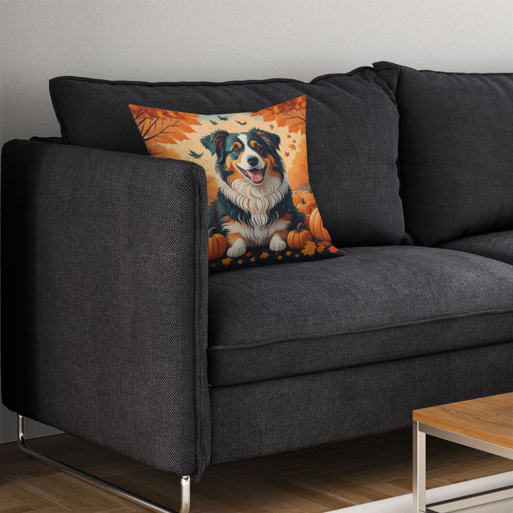 Australian Shepherd Terrier Fall Throw Pillow Machine Washable, Indoor Outdoor Decorative Pillow for Couch, Bed or Patio, 14Hx14W