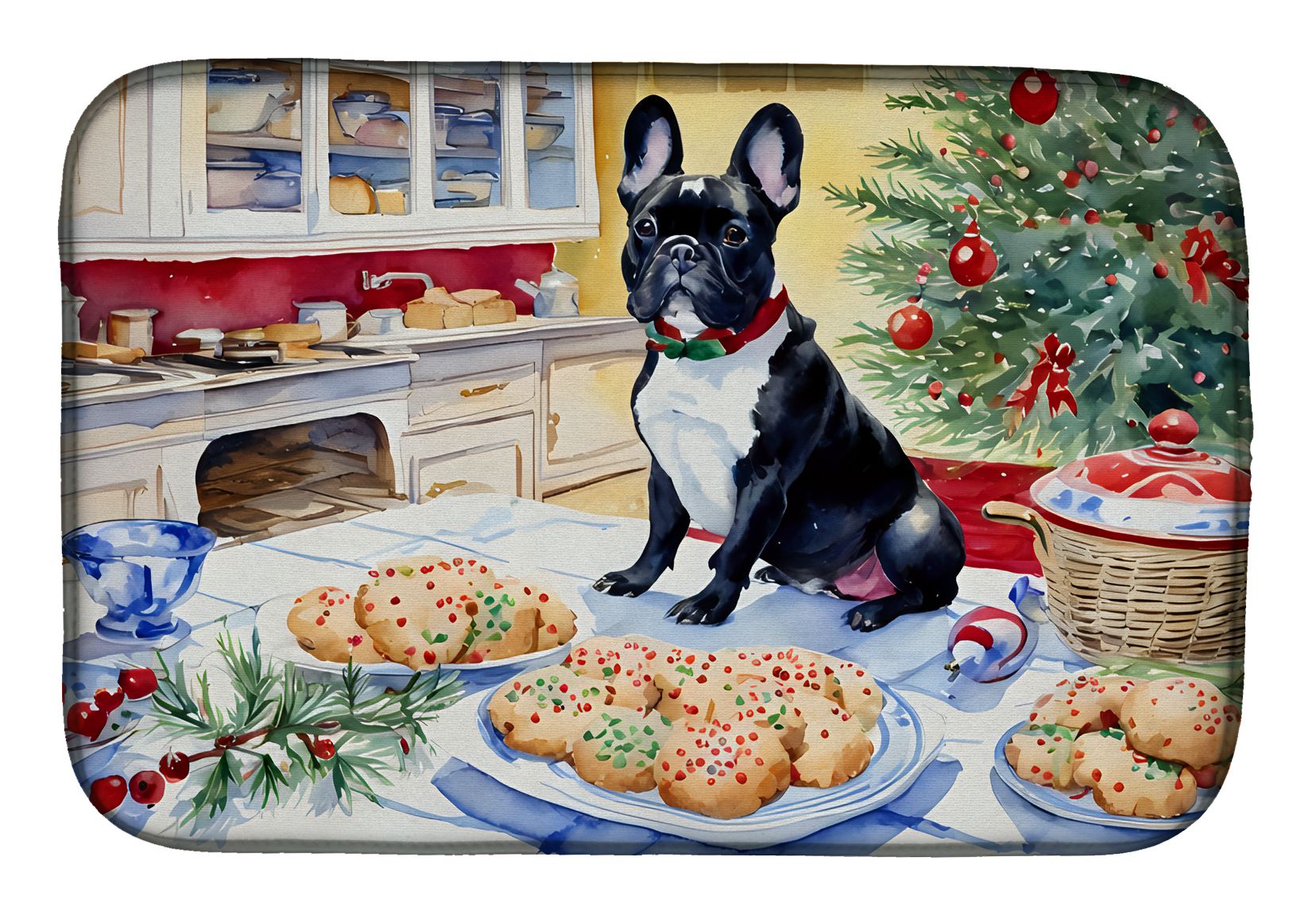French Bulldog Christmas Cookies Dish Drying Mat Absorbent Dish Drying Mat Pad for Kitchen Counter Dish Drainer Mat for Countertop, 14 x 21", Multicolor
