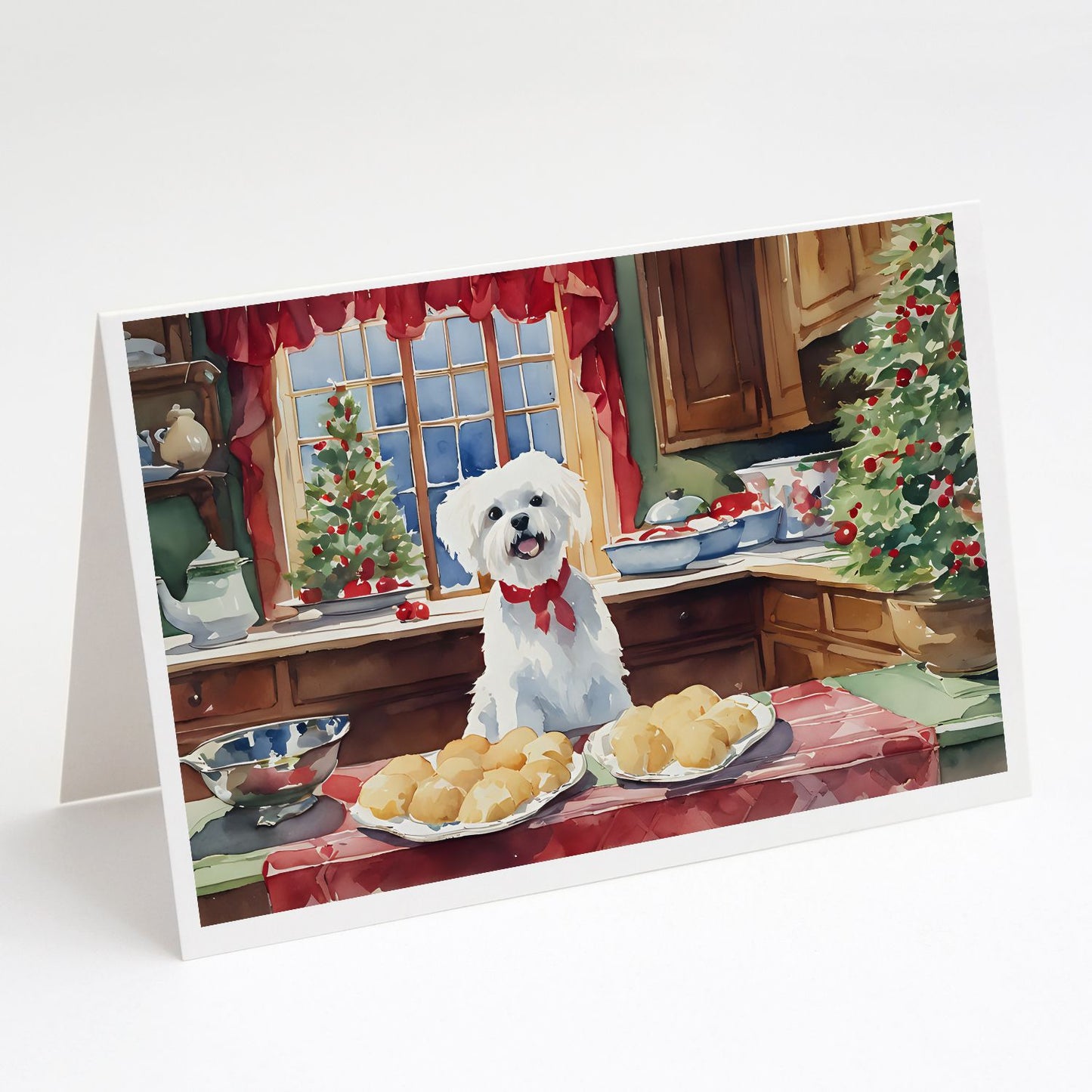 Maltese Christmas Cookies Greeting Cards Pack of 8 Blank Cards with Envelopes Whimsical A7 Size 5x7 Blank Note Cards