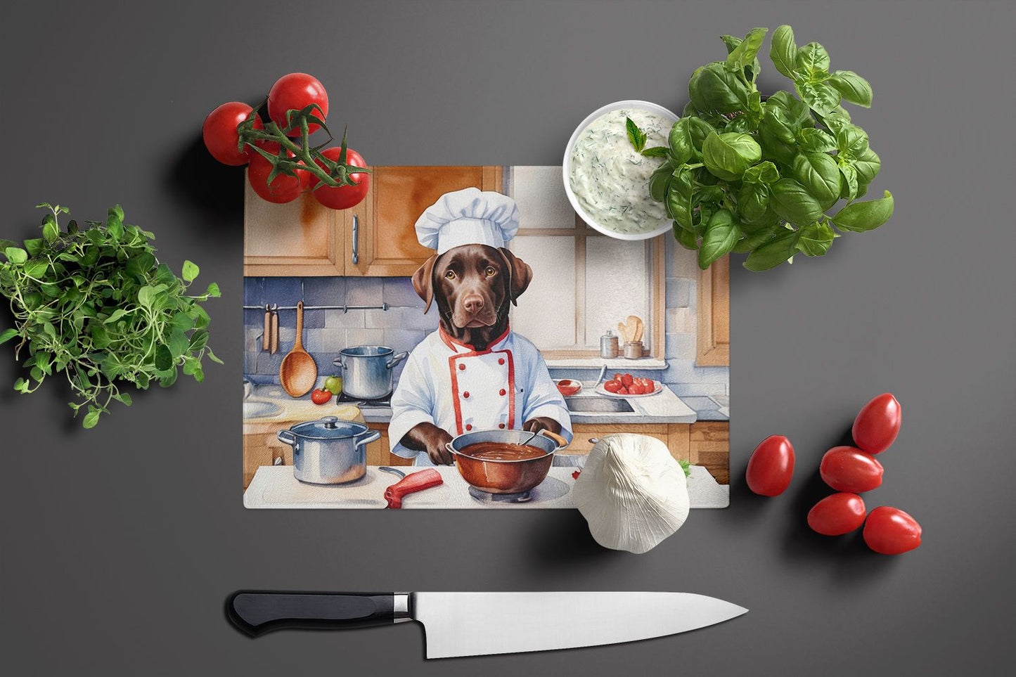 NEW Chocolate Labrador Retriever The Chef Glass Cutting Board Decorative Tempered Glass Kitchen Cutting and Serving Board Large Size Chopping Board