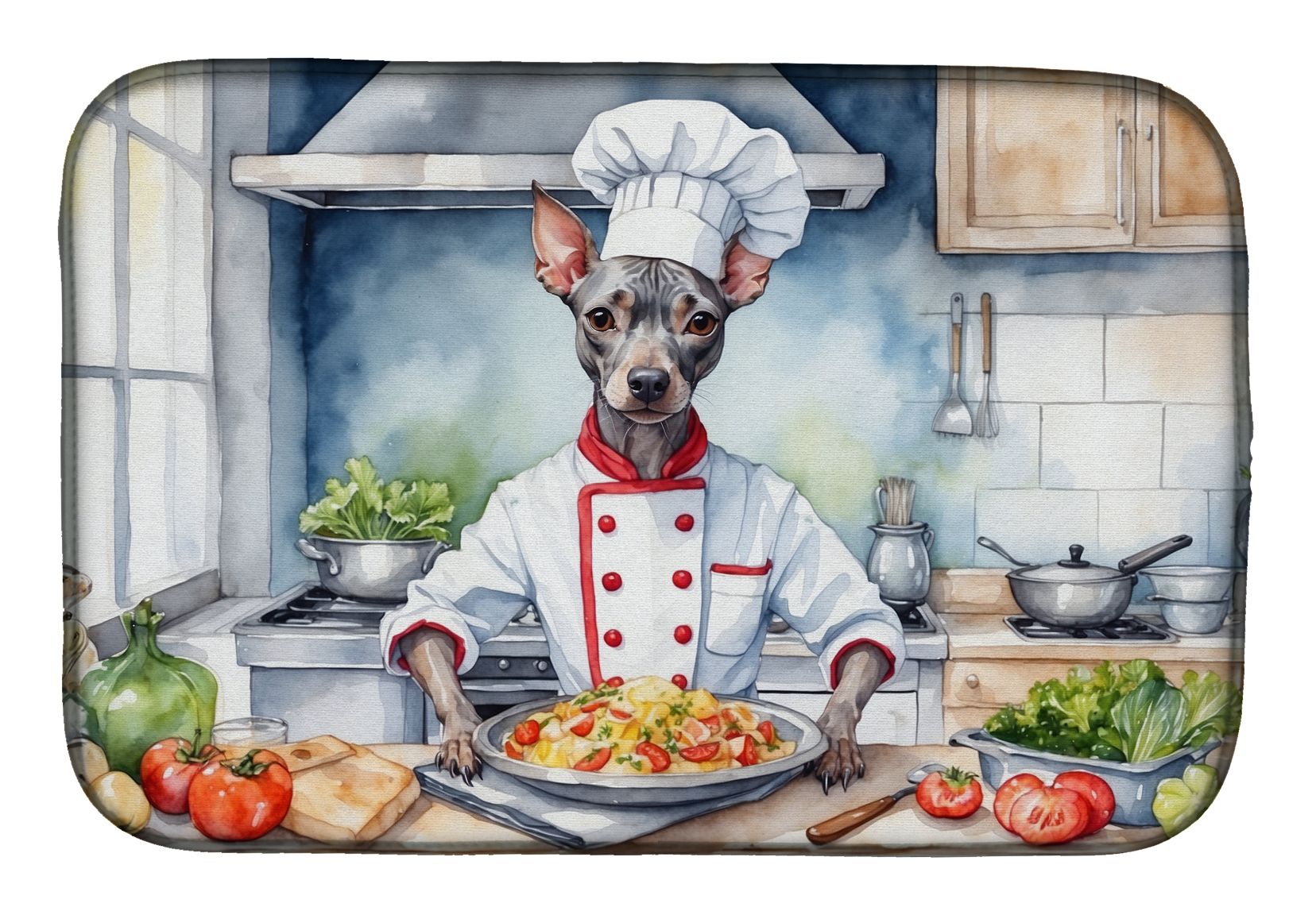 American Hairless Terrier The Chef Dish Drying Mat Absorbent Dish Drying Mat Pad for Kitchen Counter Dish Drainer Mat for Countertop, 14 x 21", Multicolor