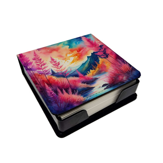 Colorful Astilbe PU Leather Note Paper Holder with Artist-Designed Cover, Desk Accessory, Office Gift