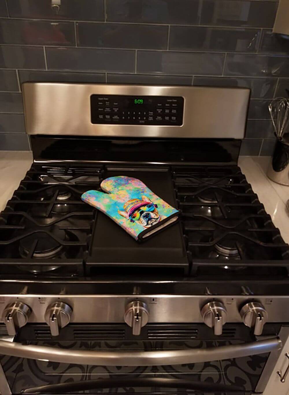 French Bulldog Hippie Dawg Oven Mitt Heat Resistant Thick Oven Mitt for Hot Pans and Oven, Kitchen Mitt Protect Hands, Cooking Baking Glove