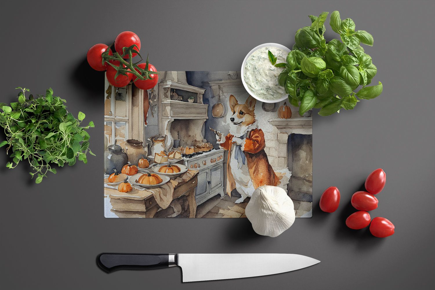 NEW Corgi Fall Kitchen Pumpkins Glass Cutting Board Decorative Tempered Glass Kitchen Cutting and Serving Board Large Size Chopping Board