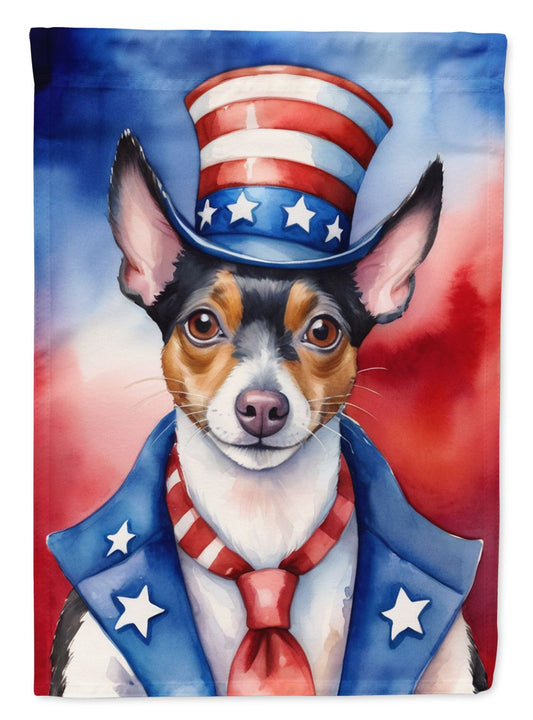 Rat Terrier Patriotic American House Flag Large Porch Sleeve Pole Decorative Outside Yard Banner Artwork Wall Hanging, Polyester, House Size, Multicolor