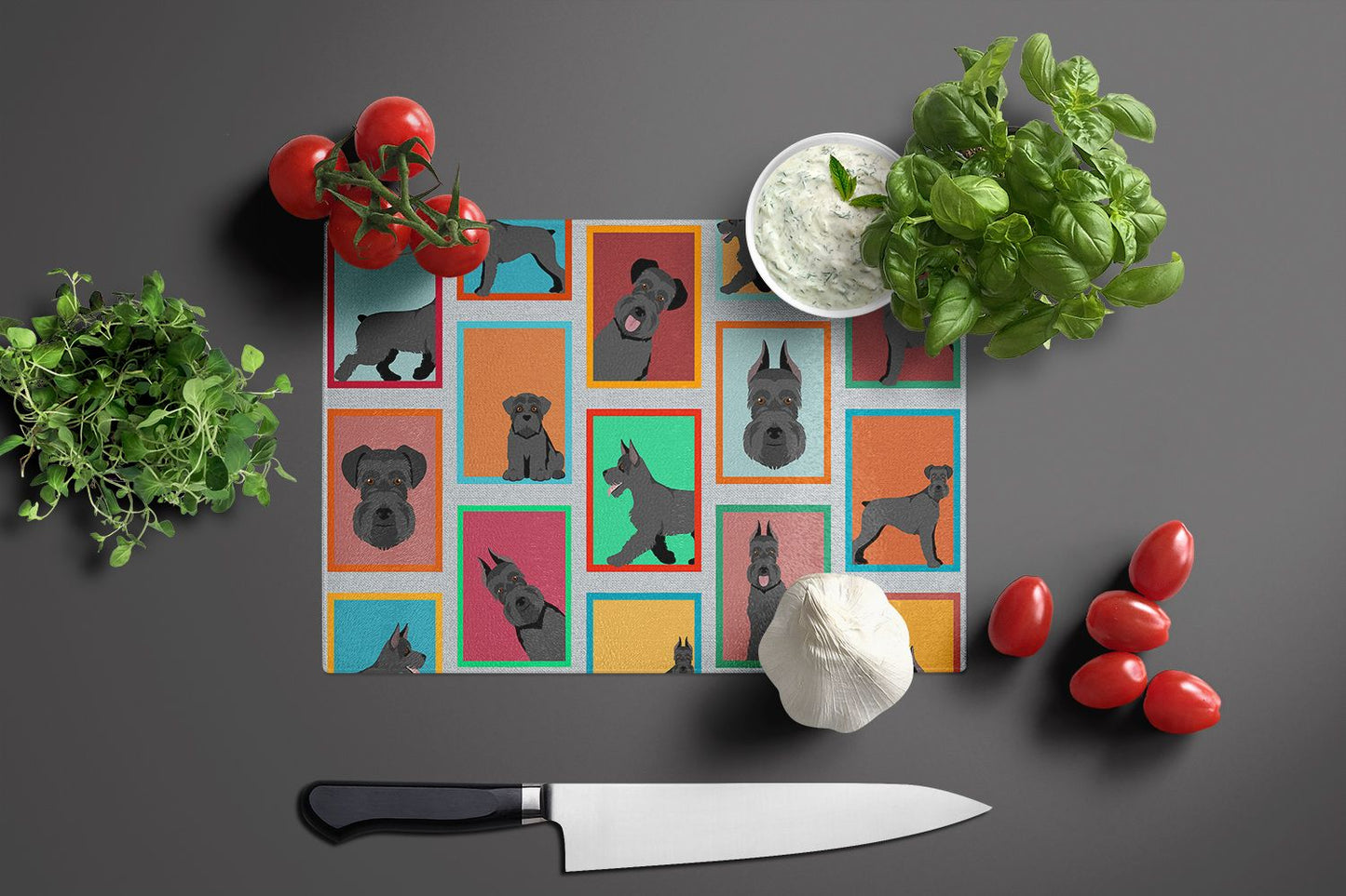 NEW Lots of Black Schnauzer Glass Cutting Board Decorative Tempered Glass Kitchen Cutting and Serving Board Large Size Chopping Board