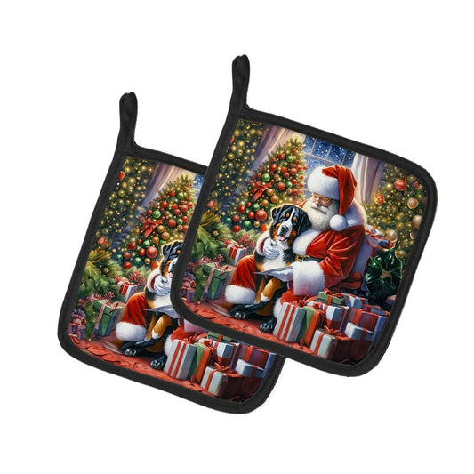 Greater Swiss Mountain Dog and Santa Claus Pair of Pot Holders Kitchen Heat Resistant Pot Holders Sets Oven Hot Pads for Cooking Baking BBQ, 7 1/2 x 7 1/2