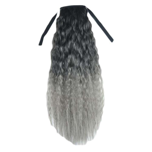 Wavy Curly Wrap Around Ponytail Wig Extension Woman Drawstring Synthetic Hair Extension Fluffy Hairpiece,Black to Grey Halloween Dress Up Cosplay - Clothes For Her Online Store
