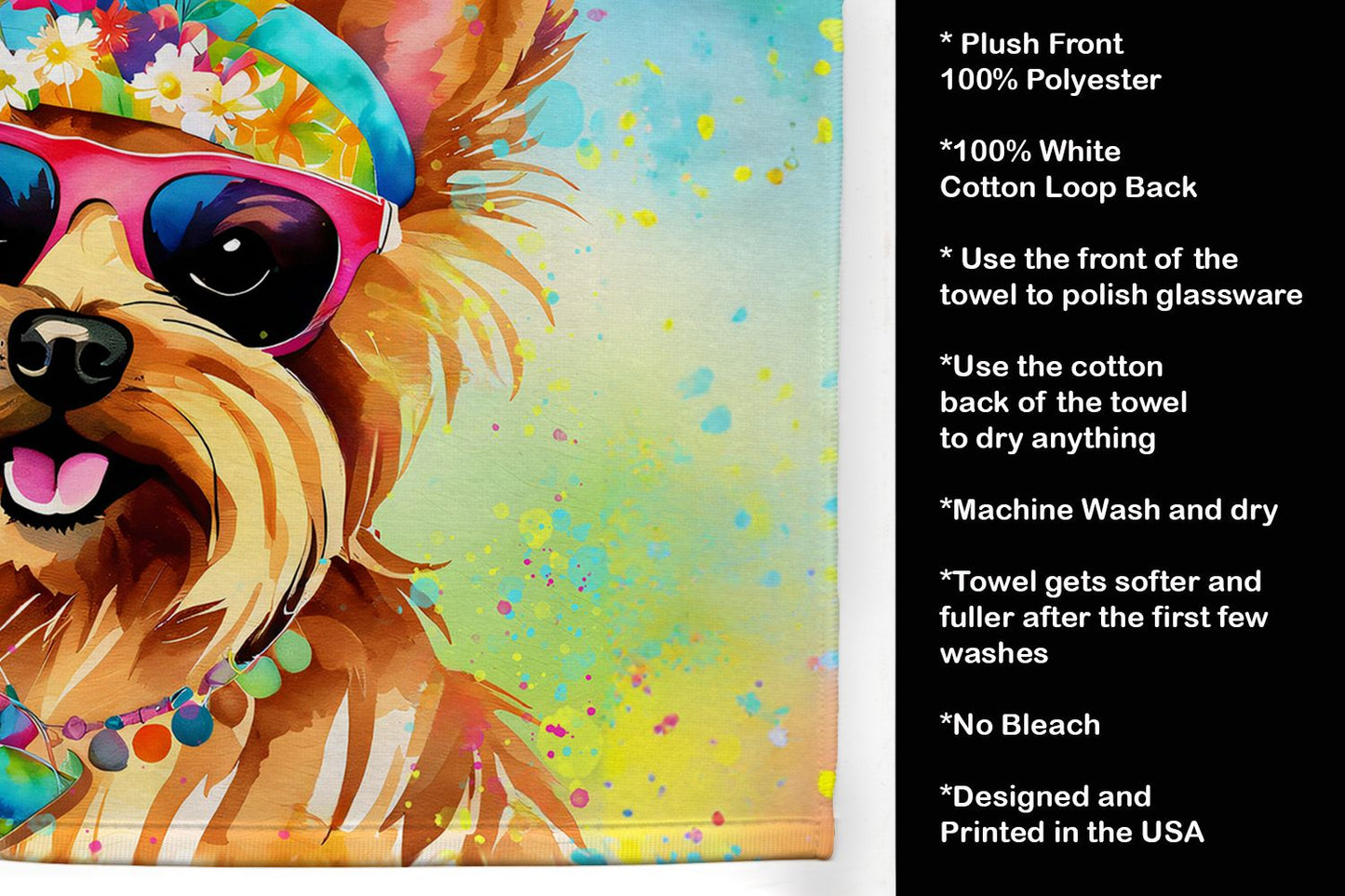 Yorkshire Terrier Hippie Dawg Kitchen Towel Dish Cloths Guest Hand Towel Decorative Bathroom Towel for Face,Tea, Dishcloth, Kitchen and Bath