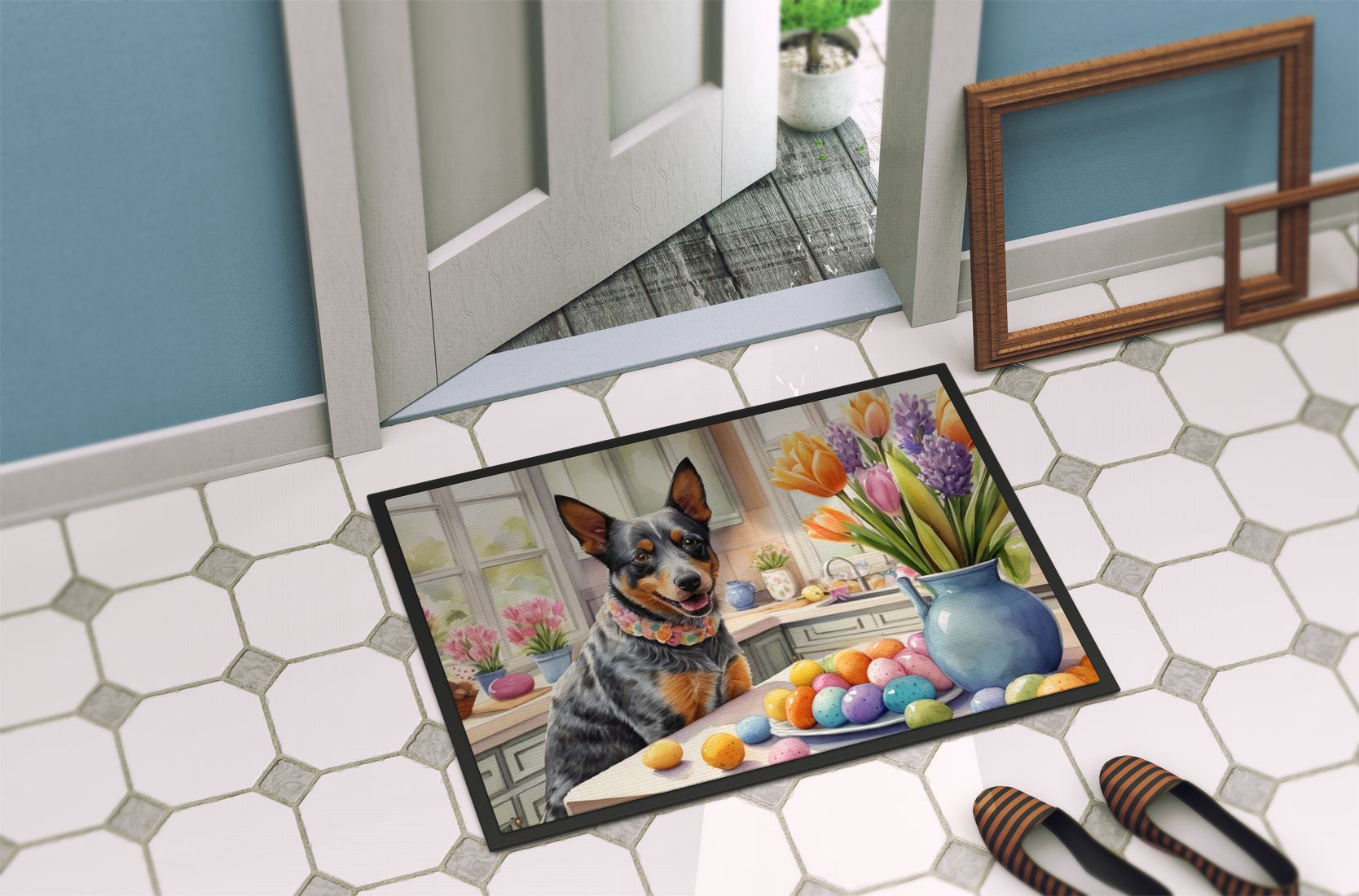 NEW Decorating Easter Australian Cattle Dog Doormat Front Door Mat Indoor Outdoor Rugs for Entryway, Non Slip Washable Low Pile, 18H X 27W