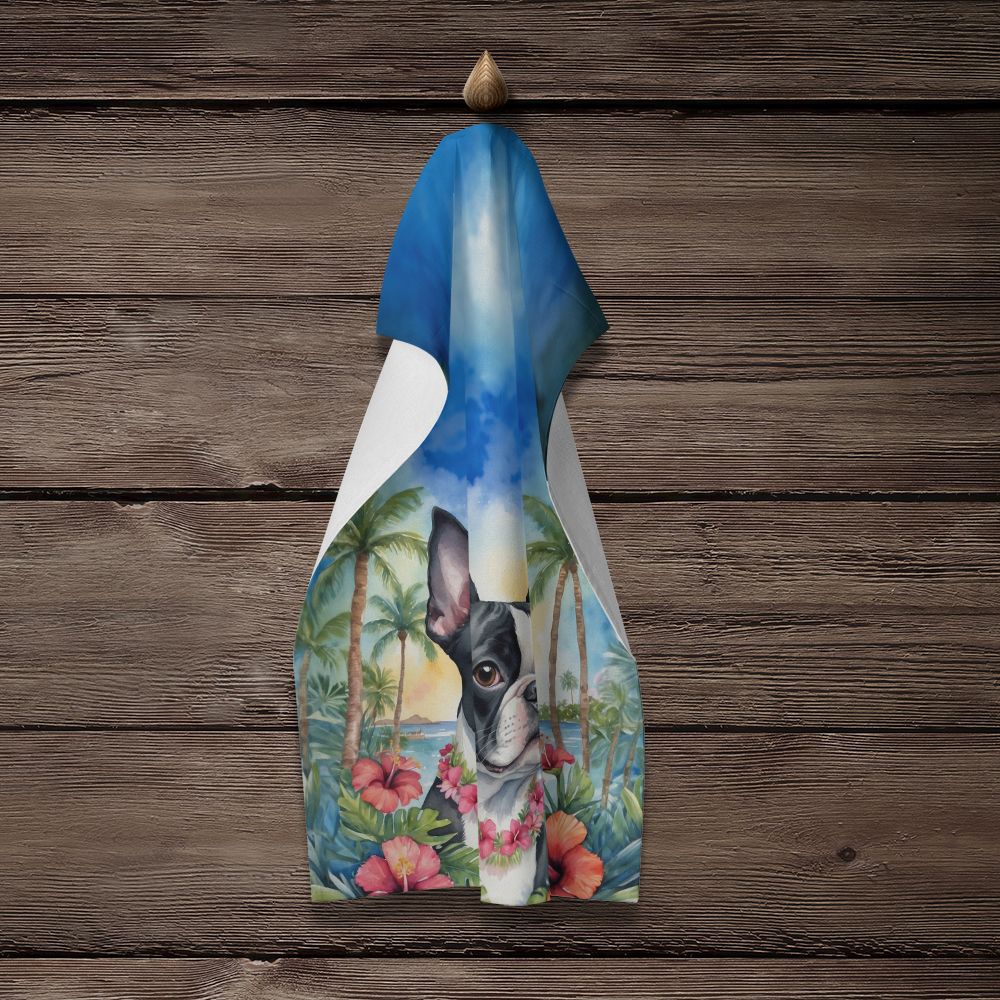 Boston Terrier Luau Kitchen Towel Dish Cloths Guest Hand Towel Decorative Bathroom Towel for Face,Tea, Dishcloth, Kitchen and Bath