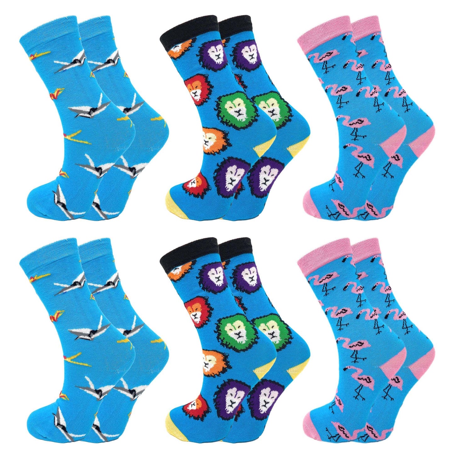 Colorful Funny Socks Novelty Crazy Cotton Crew Dress Socks 6 Pairs