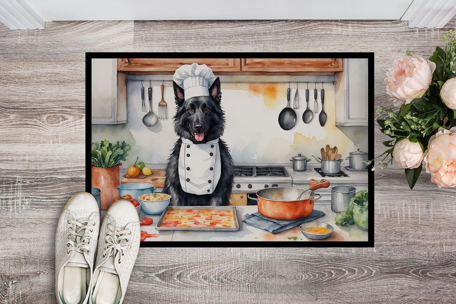 Belgian Sheepdog The Chef Doormat Front Door Mat Indoor Outdoor Rugs for Entryway, Non Slip Washable Low Pile, 24H X 36W