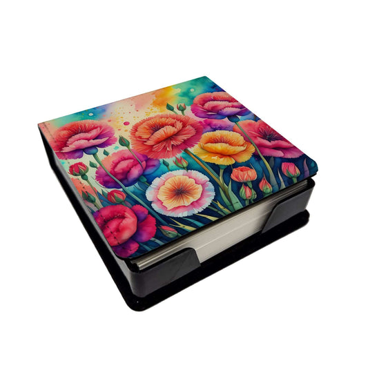 Colorful Carnations PU Leather Note Paper Holder with Artist-Designed Cover, Desk Accessory, Office Gift