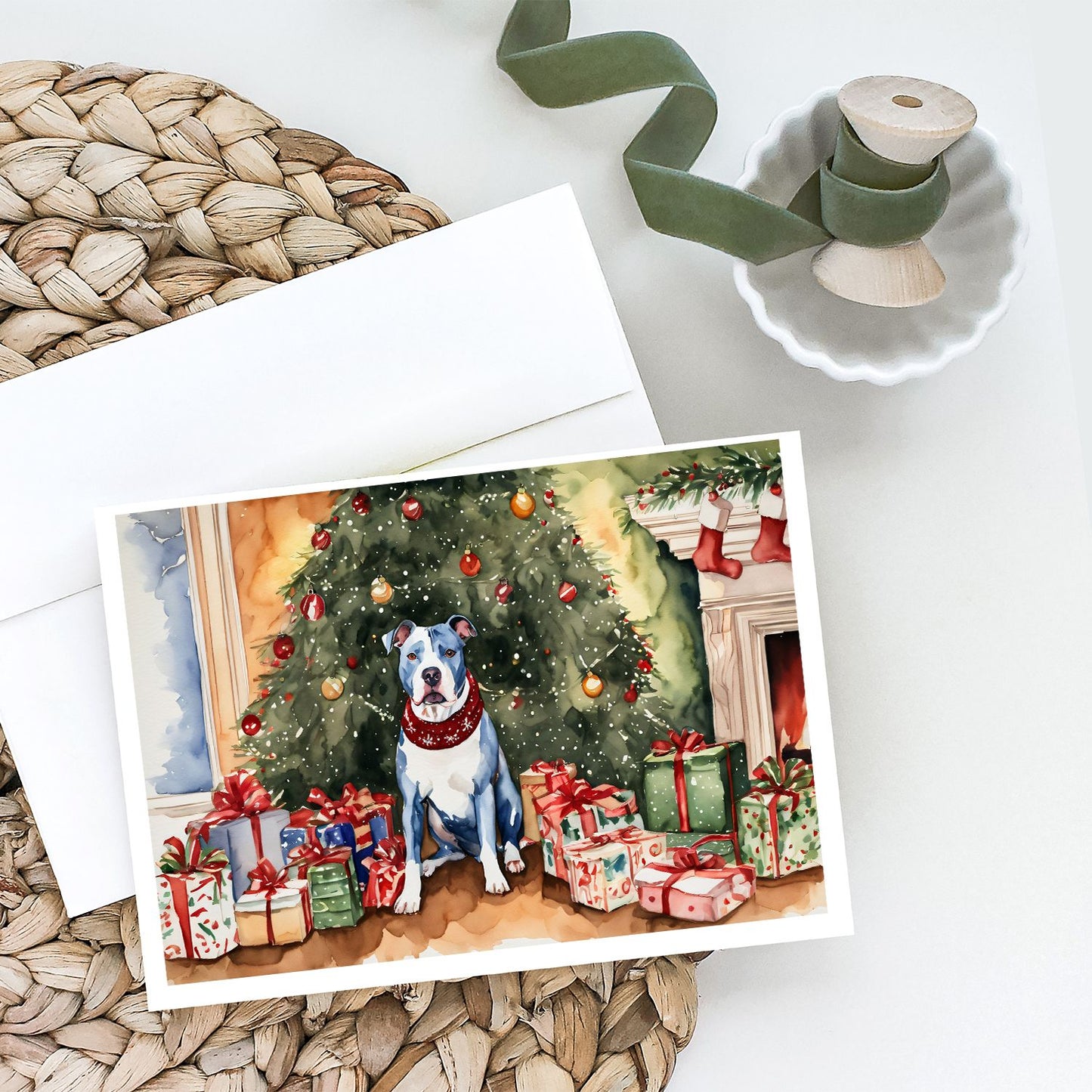NEW Pit Bull Terrier Christmas Greeting Cards Pack of 8 Blank Cards with Envelopes Whimsical A7 Size 5x7 Blank Note Cards