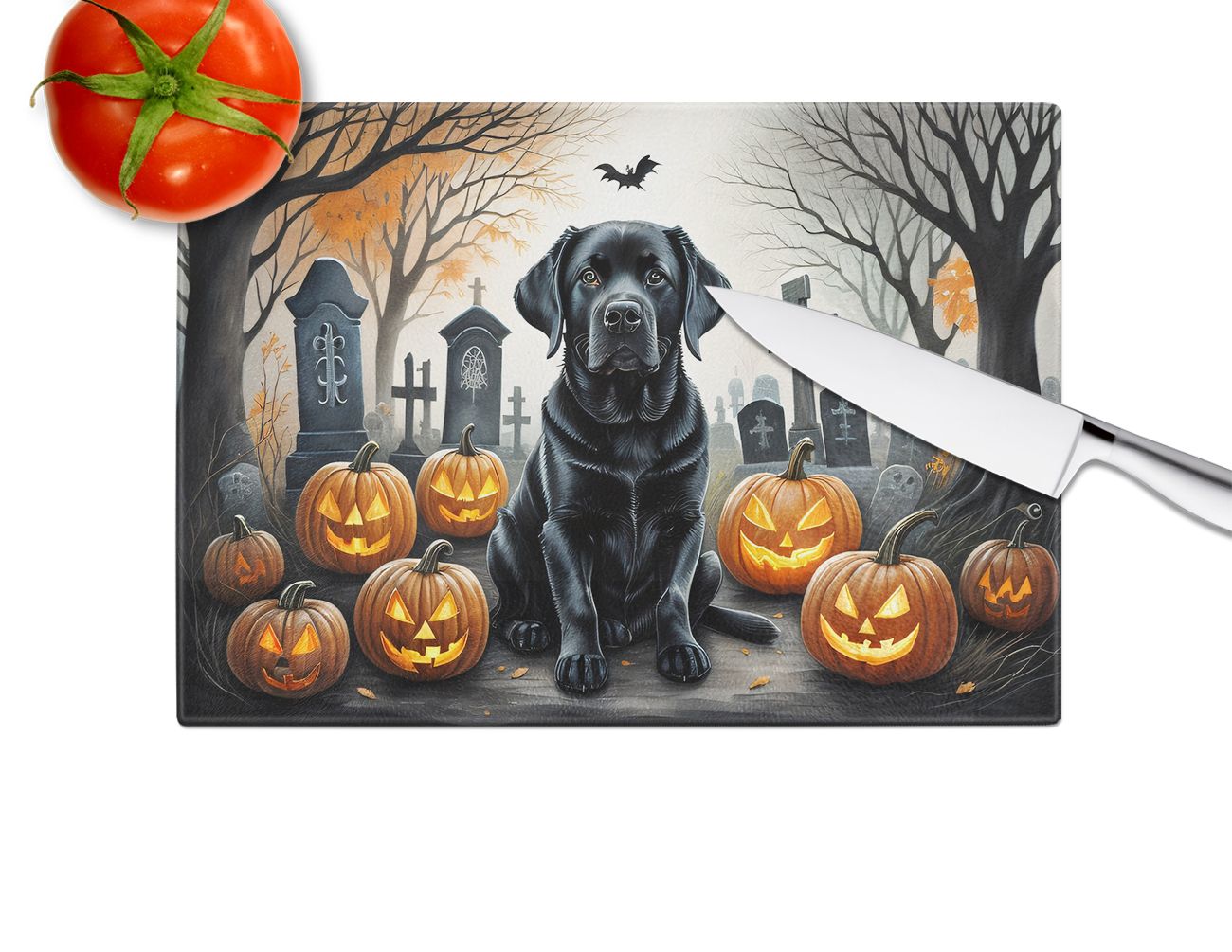 NEW Black Labrador Retriever Spooky Halloween Glass Cutting Board Decorative Tempered Glass Kitchen Cutting and Serving Board Large Size Chopping Board