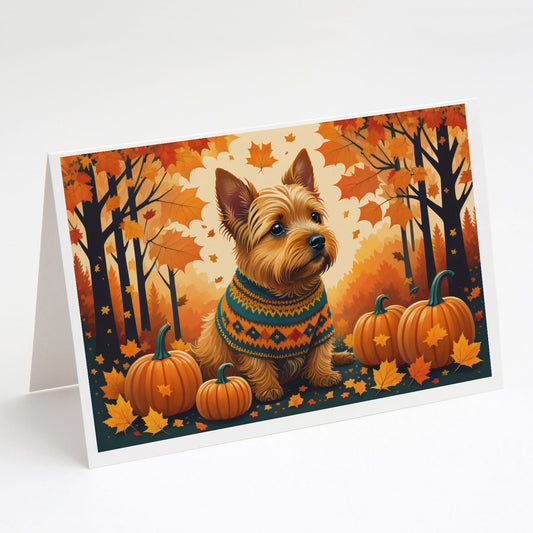 Norwich Terrier Fall Greeting Cards Pack of 8 Blank Cards with Envelopes Whimsical A7 Size 5x7 Blank Note Cards