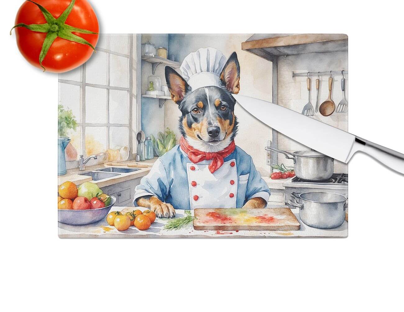 NEW Australian Cattle Dog The Chef Glass Cutting Board Decorative Tempered Glass Kitchen Cutting and Serving Board Large Size Chopping Board