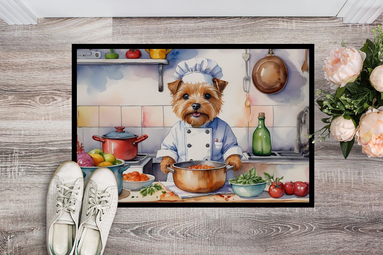 Norfolk Terrier The Chef Doormat Front Door Mat Indoor Outdoor Rugs for Entryway, Non Slip Washable Low Pile, 24H X 36W