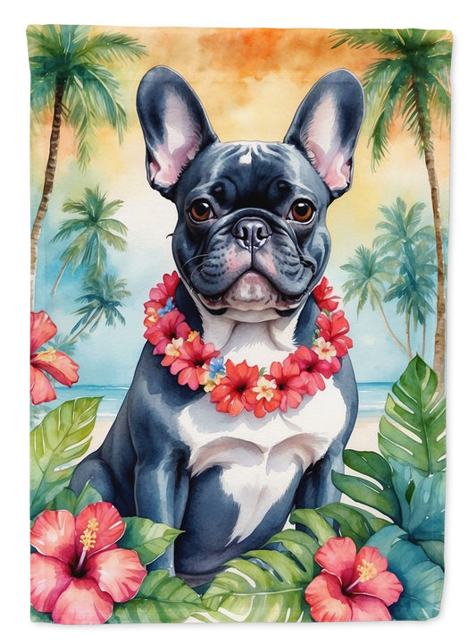 French Bulldog Luau House Flag Large Porch Sleeve Pole Decorative Outside Yard Banner Artwork Wall Hanging, Polyester, House Size, Multicolor