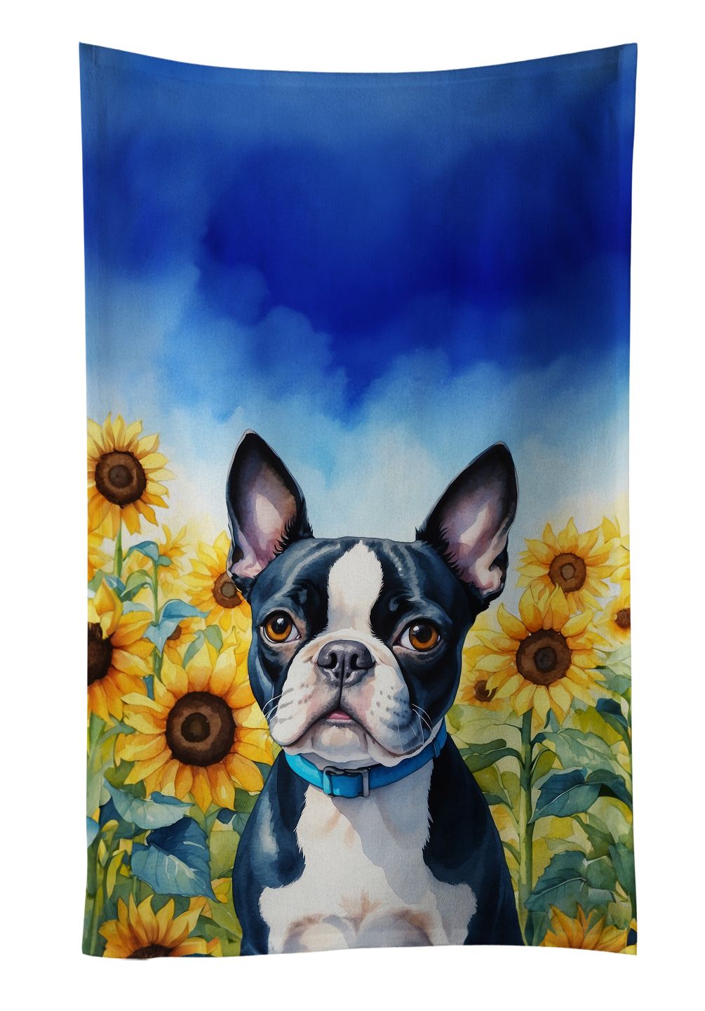 Boston Terrier in Sunflowers Kitchen Towel Dish Cloths Guest Hand Towel Decorative Bathroom Towel for Face,Tea, Dishcloth, Kitchen and Bath