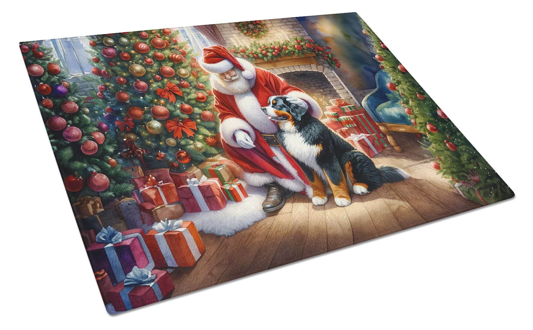 NEW Bernese Mountain Dog and Santa Claus Glass Cutting Board Decorative Tempered Glass Kitchen Cutting and Serving Board Large Size Chopping Board