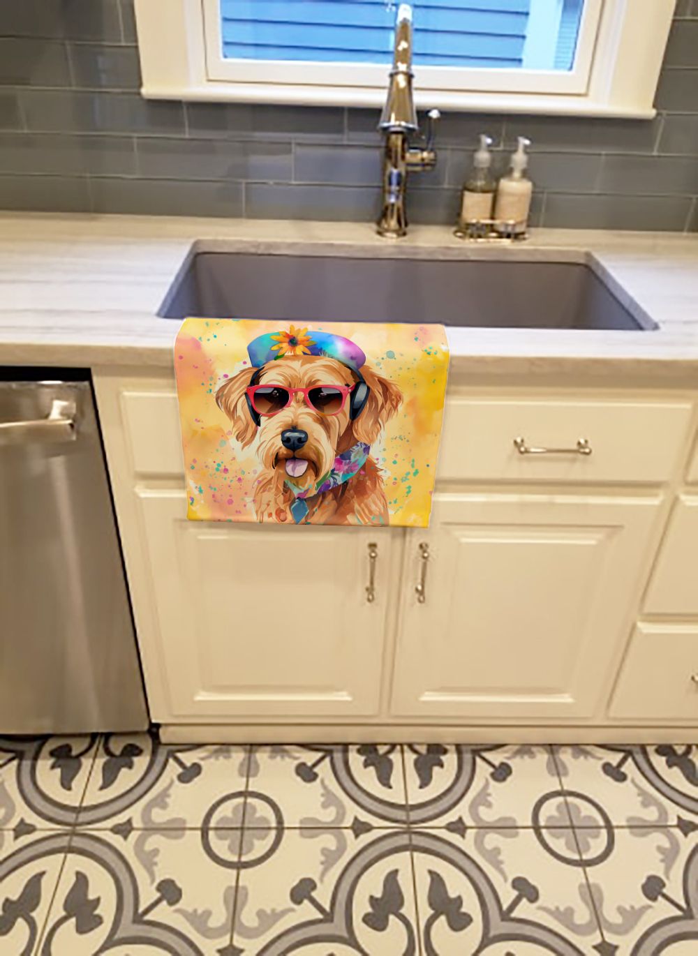 Airedale Terrier Hippie Dawg Kitchen Towel Dish Cloths Guest Hand Towel Decorative Bathroom Towel for Face,Tea, Dishcloth, Kitchen and Bath
