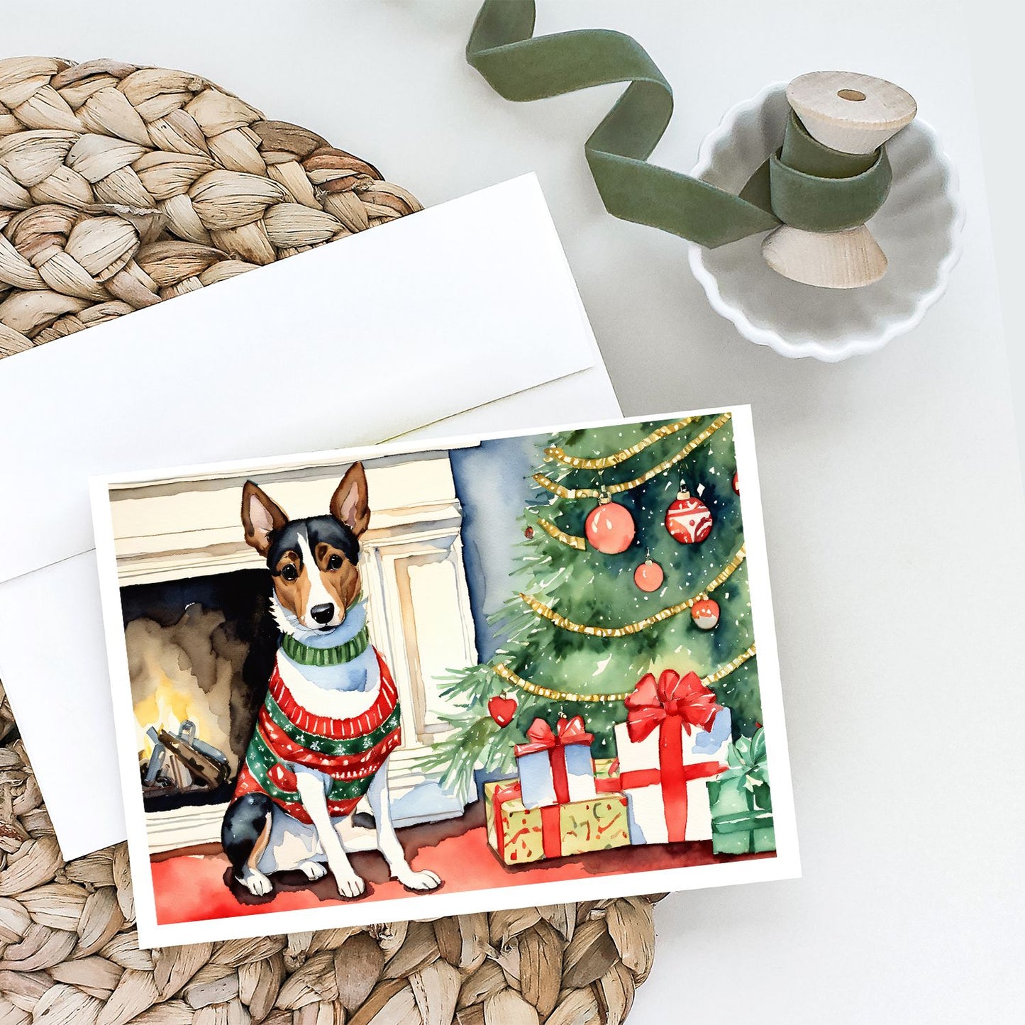 Basenji Christmas Greeting Cards Pack of 8 Blank Cards with Envelopes Whimsical A7 Size 5x7 Blank Note Cards
